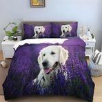 NDXRWDZR King Size Nevresim Takımı Mor Golden Retriever Fermuarlı Nevresim Takımı Aldults Çocuklar için Yatak Seti Yumuşak Hipoalerjenik Mikrofiber Yorgan Kılıfı 230x220 cm + 2 Yastık Kılıfı 50x75 cm