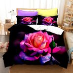 NDXRWDZR King Size Nevresim Takımı Mor Gül Nevresim Fermuarlı Nevresim Takımı Aldults Çocuklar için Yumuşak Hipoalerjenik Mikrofiber Yorgan Kılıfı 230x220 cm + 2 Yastık Kılıfı 50x75 cm