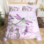 NDXRWDZR King Size Nevresim Takımı Mor Yusufçuk Yorgan Kılıfı Fermuarlı Yatak Seti Aldults Çocuklar için Yumuşak Hipoalerjenik Mikrofiber Yorgan Kılıfı 230x220 cm + 2 Yastık Kılıfı 50x75 cm
