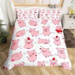 NDXRWDZR King Size Nevresim Takımı Pembe Domuz Nevresim Fermuarlı Nevresim Takımı Aldults Çocuklar için Yumuşak Hipoalerjenik Mikrofiber Yorgan Kılıfı 230x220 cm + 2 Yastık Kılıfı 50x75 cm