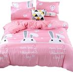 NDXRWDZR King Size Nevresim Takımı Pembe Tavşan Nevresim Takımı Fermuarlı Nevresim Takımı Aldults Çocuklar için Yumuşak Hipoalerjenik Mikrofiber Yorgan Kılıfı 230x220 cm + 2 Yastık Kılıfı 50x75 cm