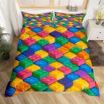 NDXRWDZR King Size Nevresim Takımı Renkli Bloklar Fermuarlı Nevresim Takımı Aldults Çocuklar için Yatak Seti Yumuşak Hipoalerjenik Mikrofiber Yorgan Kılıfı 230x220 cm + 2 Yastık Kılıfı 50x75 cm