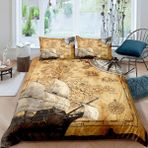NDXRWDZR King Size Nevresim Takımı Retro Harita Fermuarlı Nevresim Takımı Aldults Çocuklar için Yumuşak Hipoalerjenik Mikrofiber Yorgan Kılıfı 230x220 cm + 2 Yastık Kılıfı 50x75 cm