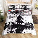 NDXRWDZR King Size Nevresim Takımı Samuray Nevresim Takımı Fermuarlı Nevresim Takımı Aldults Çocuklar için Yumuşak Hipoalerjenik Mikrofiber Yorgan Kılıfı 230x220 cm + 2 Yastık Kılıfı 50x75 cm