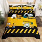 NDXRWDZR King Size Nevresim Takımı Sarı Ekskavatör Nevresim Fermuarlı Nevresim Takımı Aldults Çocuklar için Yumuşak Hipoalerjenik Mikrofiber Yorgan Kılıfı 230x220 cm + 2 Yastık Kılıfı 50x75 cm