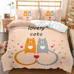 NDXRWDZR King Size Nevresim Takımı Sarı Kedi Nevresim Fermuarlı Nevresim Takımı Aldults Çocuklar için Yumuşak Hipoalerjenik Mikrofiber Yorgan Kılıfı 230x220 cm + 2 Yastık Kılıfı 50x75 cm