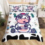 NDXRWDZR King Size Nevresim Takımı Sevimli İnek Nevresim Fermuarlı Nevresim Takımı Aldults Çocuklar için Yumuşak Hipoalerjenik Mikrofiber Yorgan Kılıfı 230x220 cm + 2 Yastık Kılıfı 50x75 cm