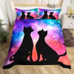 NDXRWDZR King Size Nevresim Takımı Siyah Çift Kedi Nevresim Fermuarlı Kapak Yatak Seti Aldults Çocuklar için Yumuşak Hipoalerjenik Mikrofiber Yorgan Kılıfı 230x220 cm + 2 Yastık Kılıfı 50x75 cm