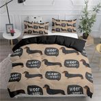 NDXRWDZR King Size Nevresim Takımı Siyah Dachshund Fermuarlı Nevresim Takımı Aldults Çocuklar için Yatak Seti Yumuşak Hipoalerjenik Mikrofiber Yorgan Kılıfı 230x220 cm + 2 Yastık Kılıfı 50x75 cm
