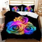NDXRWDZR King Size Nevresim Takımı Siyah Gül Nevresim Fermuarlı Nevresim Takımı Aldults Çocuklar için Yumuşak Hipoalerjenik Mikrofiber Yorgan Kılıfı 230x220 cm + 2 Yastık Kılıfı 50x75 cm