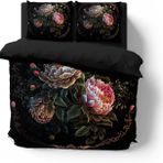 NDXRWDZR King Size Nevresim Takımı Siyah Şakayık Nevresim Fermuarlı Kapak Yatak Seti Aldults Çocuklar için Yumuşak Hipoalerjenik Mikrofiber Yorgan Kılıfı 230x220 cm + 2 Yastık Kılıfı 50x75 cm
