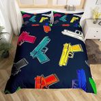 NDXRWDZR King Size Nevresim Takımı Siyah Tabanca Nevresim Fermuarlı Nevresim Takımı Aldults Çocuklar için Yumuşak Hipoalerjenik Mikrofiber Yorgan Kılıfı 230x220 cm + 2 Yastık Kılıfı 50x75 cm