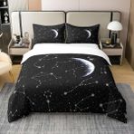 NDXRWDZR King Size Nevresim Takımı Siyah Zodyak Nevresim Takımı Fermuarlı Nevresim Takımı Aldults Çocuklar için Yumuşak Hipoalerjenik Mikrofiber Yorgan Kılıfı 230x220 cm + 2 Yastık Kılıfı 50x75 cm
