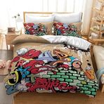 NDXRWDZR King Size Nevresim Takımı Sokak Grafiti Nevresim Fermuarlı Yatak Seti Aldults Çocuklar için Yumuşak Hipoalerjenik Mikrofiber Yorgan Kılıfı 230x220 cm + 2 Yastık Kılıfı 50x75 cm