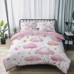 NDXRWDZR King Size Nevresim Takımı Suluboya Bulut Yıldız Nevresim Fermuarlı Nevresim Takımı Aldults Çocuklar için Yumuşak Hipoalerjenik Mikrofiber Yorgan Kılıfı 230x220 cm + 2 Yastık Kılıfı 50x75 cm