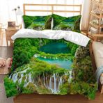 NDXRWDZR King Size Nevresim Takımı Yeşil Doğal Manzara Nevresim Fermuarlı Nevresim Takımı Aldults Çocuklar için Yumuşak Hipoalerjenik Mikrofiber Yorgan Kılıfı 230x220 cm + 2 Yastık Kılıfı 50x75 cm