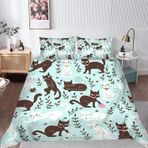 NDXRWDZR King Size Nevresim Takımı, Yeşil Kedi Nevresim Takımı, Fermuarlı Kapamalı Yatak Seti, Aldults Çocuklar için Yumuşak Hipoalerjenik Mikrofiber Yorgan Kılıfı 230x220 cm + 2 Yastık Kılıfı 50x75