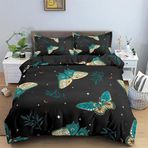 NDXRWDZR King Size Nevresim Takımı Yeşil Kelebek Nevresim Fermuarlı Nevresim Takımı Aldults Çocuklar için Yumuşak Hipoalerjenik Mikrofiber Yorgan Kılıfı 230x220 cm + 2 Yastık Kılıfı 50x75 cm