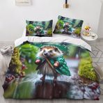 NDXRWDZR King Size Nevresim Takımı Yeşil Kirpi Nevresim Fermuarlı Nevresim Takımı Aldults Çocuklar için Yumuşak Hipoalerjenik Mikrofiber Yorgan Kılıfı 230x220 cm + 2 Yastık Kılıfı 50x75 cm