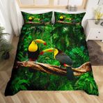 NDXRWDZR King Size Nevresim Takımı Yeşil Toucan Nevresim Fermuarlı Nevresim Takımı Aldults Çocuklar için Yumuşak Hipoalerjenik Mikrofiber Yorgan Kılıfı 230x220 cm + 2 Yastık Kılıfı 50x75 cm