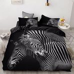 NDXRWDZR Nevresim 200 x 200 Genç Zebra Siyah Nevresim Takımı Fermuarlı Yumuşak Nefes Alabilir Mikrofiber Nevresim ve 2 Yastık Kılıfı 65 x 65 cm