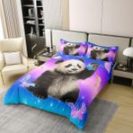 NDXRWDZR Nevresim 90 x 190 Sevimli Panda Çocuk Nevresim Takımı Tek Kişilik Fermuarlı Rahat Nefes Alabilir Mikrofiber Nevresim ve 2 Yastık Kılıfı 65 x 65 cm