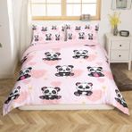 NDXRWDZR Nevresim takımı 155 x 220 pembe panda nevresim takımı, fermuarlı kapatma, çocuklar için, yumuşak, nefes alan mikro elyaf nevresim + 2 yastık kılıfı 80 x 80 cm