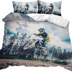 NDXRWDZR nevresim takımı 90 çocuk motosiklet aşırı yorgan yatak 90 yaşlı kızlar için fermuarlı yumuşak nefes alabilen mikrofiber kuvvetli kılıflar 150 x 220 cm + 2 yastık kılıfı 50 x 80 cm