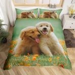 NDXRWDZR Süper King Boy Nevresim Takımı Golden Retriever Fermuarlı Nevresim Takımı Aldults Çocuklar için Yumuşak Nefes Alabilir Mikrofiber Kılıf 260x220 cm + 2 Yastık Kılıfı 50x75 cm
