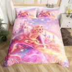 NDXRWDZR Süper King Boy Nevresim Takımı Pembe Prenses Nevresim Fermuarlı Kapamalı Yatak Örtüsü Aldults Çocuklar için Yumuşak Nefes Alabilir Mikrofiber Kılıf 260x220 cm + 2 Yastık Kılıfı 50x75 cm