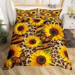NDXRWDZR Süper King Boy Nevresim Takımı Sarı Ayçiçeği Leopar Baskılı Nevresim Fermuarlı Nevresim Aldults Çocuklar için Yumuşak Nefes Alabilir Mikrofiber Kılıf 260x220 cm + 2 Yastık Kılıfı 50x75 cm