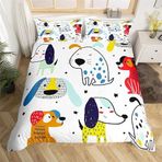 NDXRWDZR Tek Kişilik Nevresim Takımı Beyaz Köpek Nevresim Takımı Çocuklar için Yumuşak Hipoalerjenik Mikrofiber Yorgan Kılıfı, Fermuarlı 1 Nevresim 135x200 cm + 2 Yastık Kılıfı 50x75 cm