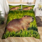 NDXRWDZR Tek Kişilik Nevresim Takımı Kahverengi Capybara Nevresim Çocuklar için Yumuşak Hipoalerjenik Mikrofiber Yorgan Kılıfı, Fermuarlı 1 Nevresim 135x200 cm + 2 Yastık Kılıfı 50x75 cm