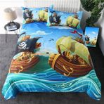 NDXRWDZR Tek Kişilik Nevresim Takımı Karikatür Korsan Gemisi Nevresim Çocuklar için Yumuşak Hipoalerjenik Mikrofiber Yorgan Kılıfı, Fermuarlı 1 Nevresim 135x200 cm + 2 Yastık Kılıfı 50x75 cm