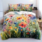 NDXRWDZR Tek Kişilik Yatak Seti Suluboya Çiçekler Nevresim Çocuklar için Yumuşak Hipoalerjenik Mikrofiber Yorgan Kılıfı, Fermuarlı 1 Nevresim 135x200 cm + 2 Yastık Kılıfı 50x75 cm
