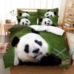 NDXRWDZR Tek Kişilik Yatak Seti Yeşil Panda Nevresim Çocuklar için Yumuşak Hipoalerjenik Mikrofiber Yorgan Kılıfı, Fermuarlı 1 Nevresim 135x200 cm + 2 Yastık Kılıfı 50x75 cm