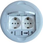 Ne-Ad Masa Üstü Priz Kutusu Gömme Tip Gri + 2 Ad. Priz+1 Ad. USB Geçiş