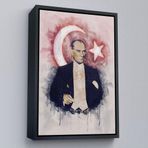 Ne Verelim Size Çerçeveli Mustafa Kemal Atatürk Ve Türk Bayrağı Suluboya Görünümlü Dekoratif Kanvas Tablo-76