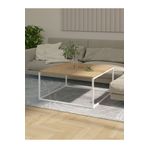 NEATS Safir Meşe Orta Sehpa, 90x90, Büyük Boy,Beyaz Ayaklı Kare Orta Sehpa,Ahşap Desenli Modern Orta Sehpa