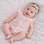 Necix Kız Bebek Yazlık Müslin Tulum 0- 6 Ay 5481 5484 - Pudra - 3 - 6 Ay