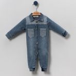 Necixs Çift Cepli Demir Düğmeli Yakalı Erkek Bebek Kot Tulum - Denim - 9 - 12 Ay