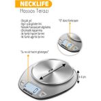 Necklife Sıvı ve Katı Ağırlık Ölçebilen Mutfak Terazisi 5kg / 1gr - Açık Gri