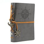 NectaRoy Retro Vintage Denizcilik Defteri Klasik PU Deri Kapak Not Defteri Seyahat Günlüğü Seyahat Dergisi Doldurulabilir Eskiz Defteri Spiral Halka Binder Günlüğü Boş Sayfalar, Astarsız Kağıt, Retro Kolye, Klasik Kabartmalı (130x185 mm, Gri)