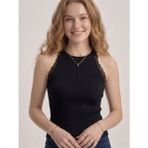 Neden Tekstil - Kadın Dantel Detaylı Halter Yaka Fitilli Triko Bluz - L/XL - Siyah