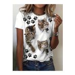 nedo7 Kadın Kısa Kollu Kedi Ve Pati Baskılı Süprem T-shirt