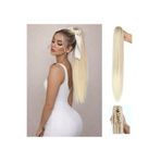 NeednStore Kadın Platin Sarı 60 cm Düz Tokalı At Kuyruğu Serisi Postiş - 1. Kalite Sentetik Mandallı Peruk Saç