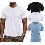 Neer 3 Paket Erkek Büyük ve Uzun Gömlek, Kısa Kollu Hipster Uzun Çizgili Tişört Yaz Bisiklet Yaka Üst Pamuk Temel Günlük Tişört, Siyah, Beyaz, Açık Mavi, 4XL