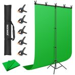 Neewer Yeşil arka plan standı seti, 5 x 2 ft Chromakey yeşil fotoğraf arka planı, 5 x 6,6 ft T şeklinde arka plan standı, 5 kelepçe ve oyun / YouTube/video konferans/fotoğraf için taşıma çantası