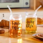 Nefelibata Future Mrs. Lucky Mr. Bira Kutu Bardakları 2'li Set Düğün Gelin Damat Kokteyl Viski Suyu için Nişan Hediyeleri Büyük 473 ml Bükülmüş Pipetli ve Fırçalı Bardak Bardak