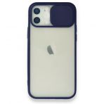 Nefertiya iPhone 12 Palm Buzlu Kamera Sürgülü Lacivert Silikon Kılıf